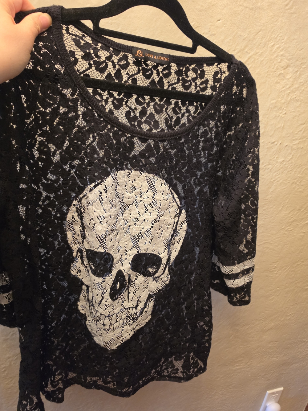 Love & Legend Lace Skull Goth Top Black Sheer Grunge Punk XL Plus - Picture 8 of 8